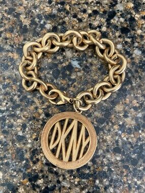 DKNY Gold-Tone Chunky Link Bracelet with Monogram Charm